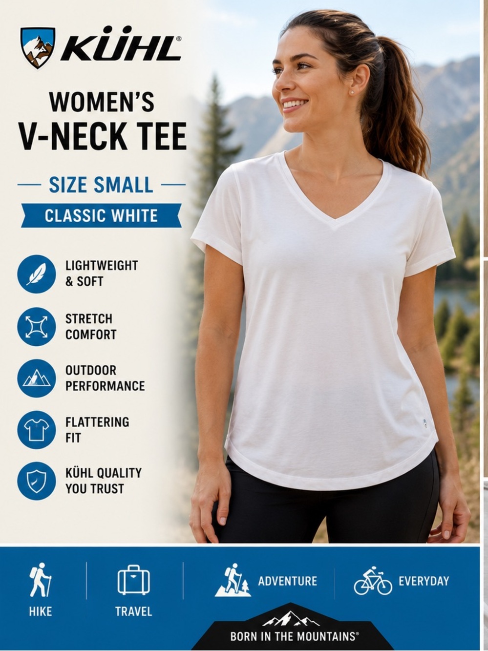 KÜHL Women’s White V-Neck Short Sleeve T-Shirt Size Small Casual Outdoor
